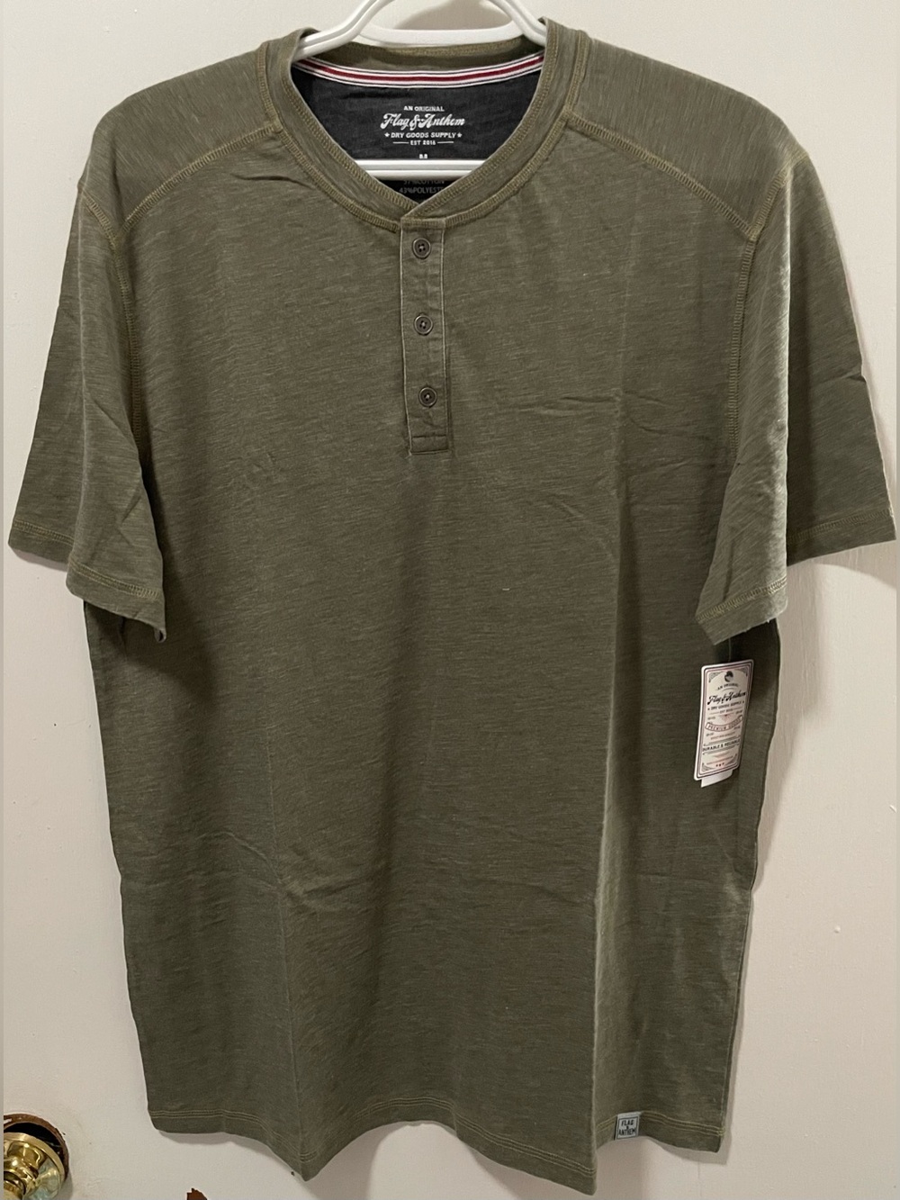 Flag & Anthem Men's Casual Olive Henley Shirt Short Sleeve Top Tee Size Medium M